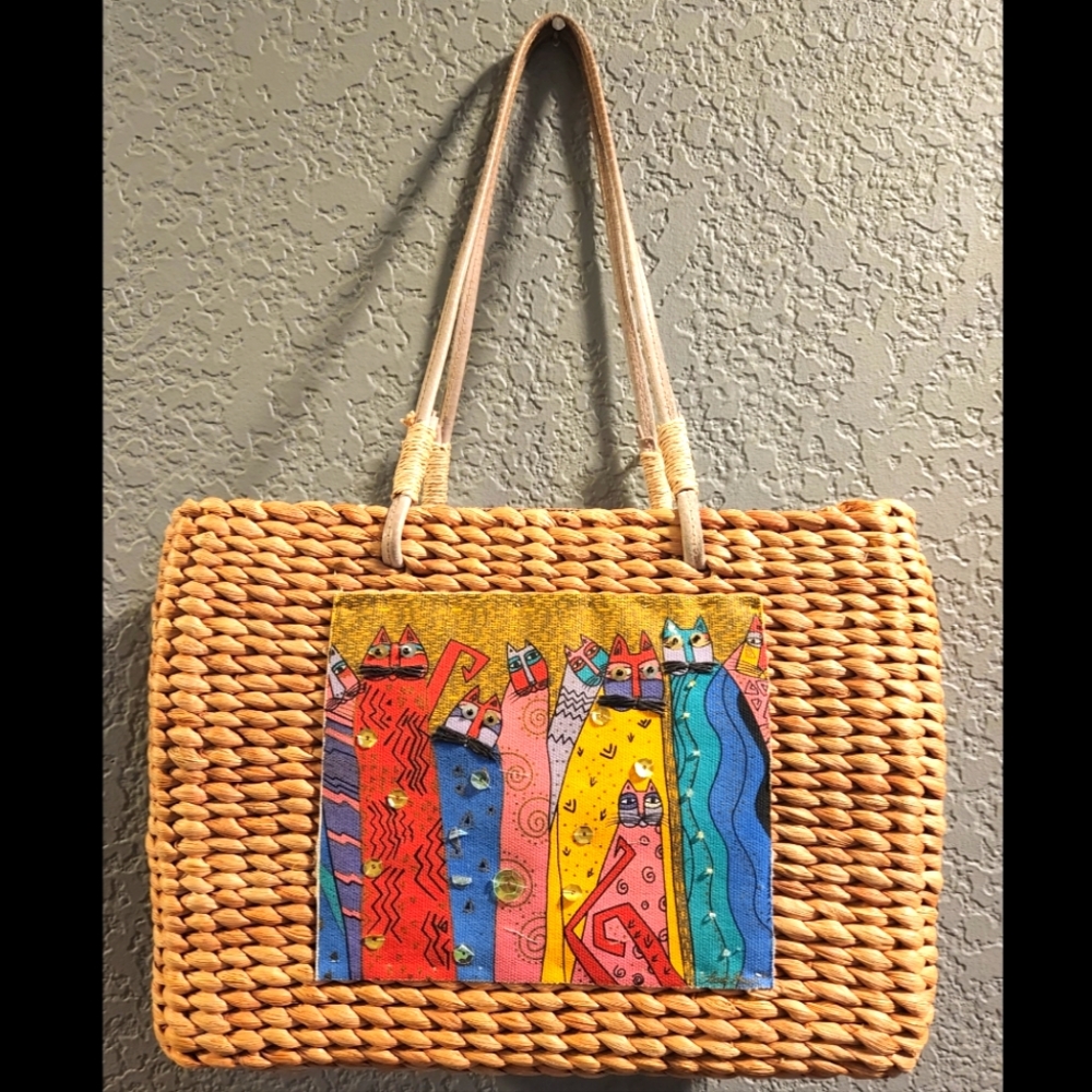 Laurel Burch Cats Rattan Woven Bag